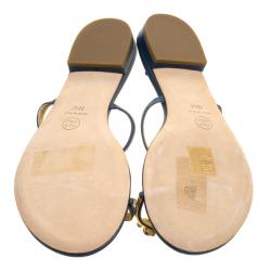 مملوكة مسبقًا Chanel Blue Leather Enamel Embellished Toe Ring Flat Sandals Size 38.5