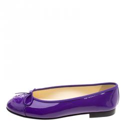 Chanel Purple Patent Leather CC Cap Toe Ballet Flats Size 37