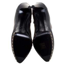 Chanel Black Leather CC Chain Link Ankle Booties Size 39.5