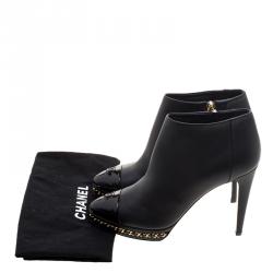 Chanel Black Leather CC Chain Link Ankle Booties Size 39.5