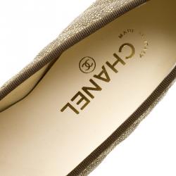 Pre Owned حذاء باليرينا فلات شانيل جلد كافيار بني مبطن CC بفيونكة مقاس 38