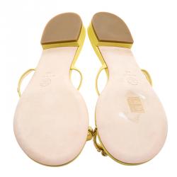 Chanel Yellow Leather Enamel Embellished Toe Ring Flat Sandals Size 41