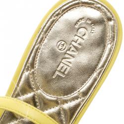 Chanel Yellow Leather Enamel Embellished Toe Ring Flat Sandals Size 41