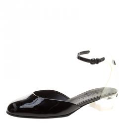 Chanel Black Patent Leather and PVC Ankle Strap D'orsay Sandals Size 39.5