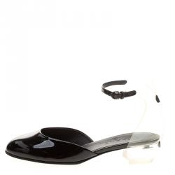 Chanel Black Patent Leather and PVC Ankle Strap D'orsay Sandals Size 39.5