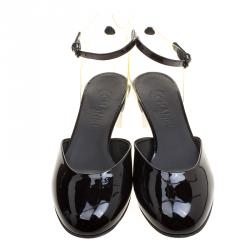 Chanel Black Patent Leather and PVC Ankle Strap D'orsay Sandals Size 39.5