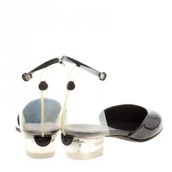 Chanel Black Patent Leather and PVC Ankle Strap D'orsay Sandals Size 39.5
