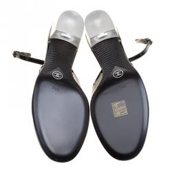 Chanel Black Patent Leather and PVC Ankle Strap D'orsay Sandals Size 39.5