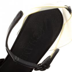 Chanel Black Patent Leather and PVC Ankle Strap D'orsay Sandals Size 39.5