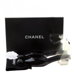 Chanel Black Patent Leather and PVC Ankle Strap D'orsay Sandals Size 39.5
