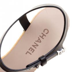 مملوكة مسبقًا Chanel Black Leather Ankle Strap Platform Wedge Sandals Size 40.5