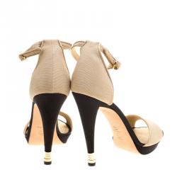 Chanel Beige Fabric Ankle Strap Peep Toe Platform Sandals Size 41