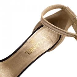 Chanel Beige Fabric Ankle Strap Peep Toe Platform Sandals Size 41