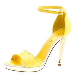Chanel Canary Yellow Leather Open Toe Ankle Strap Sandals Size 40