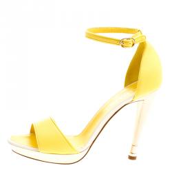 Chanel Canary Yellow Leather Open Toe Ankle Strap Sandals Size 40