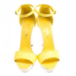 Chanel Canary Yellow Leather Open Toe Ankle Strap Sandals Size 40