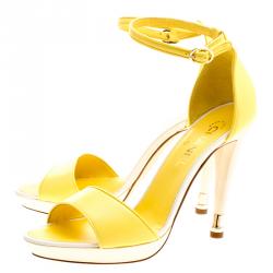 Chanel Canary Yellow Leather Open Toe Ankle Strap Sandals Size 40