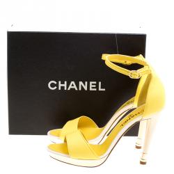 Chanel Canary Yellow Leather Open Toe Ankle Strap Sandals Size 40