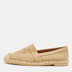 مملوكة مسبقًا Chanel CC Size 36 Beige Canvas and Metal Cap Toe Espadrille Flats