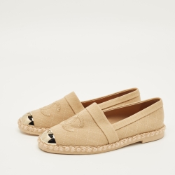 مملوكة مسبقًا Chanel CC Size 36 Beige Canvas and Metal Cap Toe Espadrille Flats
