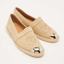 مملوكة مسبقًا Chanel CC Size 36 Beige Canvas and Metal Cap Toe Espadrille Flats