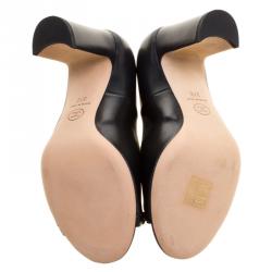 Pre Owned Chanel Black Leather Chain Trim Peep Toe Pumps Size 37