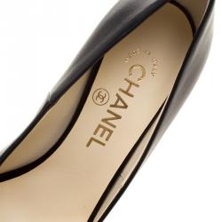 Pre Owned Chanel Black Leather Chain Trim Peep Toe Pumps Size 37