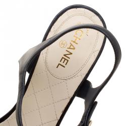 Chanel Black Leather Floral Embellished Ankle Strap Sandals Size 38.5