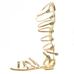 Pre Owned Chanel Gold Leather Gladiator Sandals Size 39