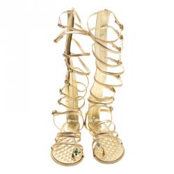 Pre Owned Chanel Gold Leather Gladiator Sandals Size 39