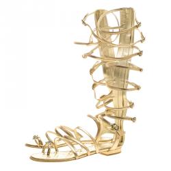 Pre Owned Chanel Gold Leather Gladiator Sandals Size 39