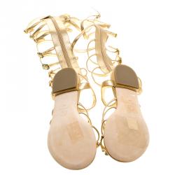 Pre Owned Chanel Gold Leather Gladiator Sandals Size 39