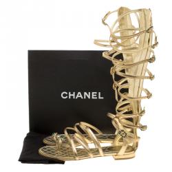 Pre Owned Chanel Gold Leather Gladiator Sandals Size 39