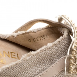 Chanel Beige Raffia Faux Pearl Enamel Embellished Platform Clogs Size 41