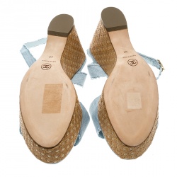 Chanel Powder Blue Canvas CC Wedge Sandals Size 41