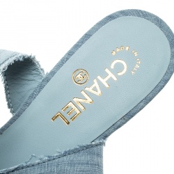 Chanel Powder Blue Canvas CC Wedge Sandals Size 41
