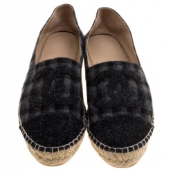 Pre Owned Chanel Black and Grey Checkered Felt CC Espadrilles Size 39