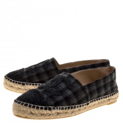 Pre Owned Chanel Black and Grey Checkered Felt CC Espadrilles Size 39