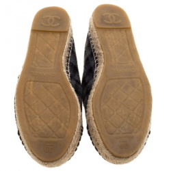 Pre Owned Chanel Black and Grey Checkered Felt CC Espadrilles Size 39