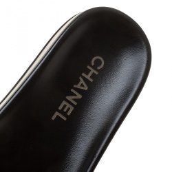 مملوكة مسبقًا Chanel Dark Blue Glitter Finish Leather Tropiconic Chain Detail Slides Size 37