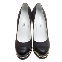 Pre Owned Chanel Two Tone Suede and Leather CC Cap Toe Chain Detail Platform Pumps Size 41