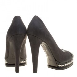 Pre Owned Chanel Two Tone Suede and Leather CC Cap Toe Chain Detail Platform Pumps Size 41