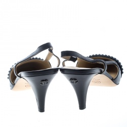 Pre Owned Chanel Black Leather and Fabric Sling Back Sandals Size 40