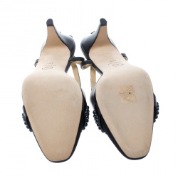 Pre Owned Chanel Black Leather and Fabric Sling Back Sandals Size 40