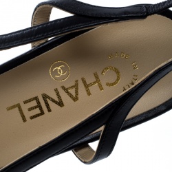 Pre Owned Chanel Black Leather and Fabric Sling Back Sandals Size 40