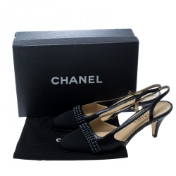 Pre Owned Chanel Black Leather and Fabric Sling Back Sandals Size 40