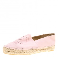 Pre Owned Chanel Blush Pink Leather CC Espadrilles Size 38