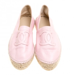 Pre Owned Chanel Blush Pink Leather CC Espadrilles Size 38