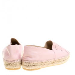 Pre Owned Chanel Blush Pink Leather CC Espadrilles Size 38