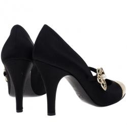 Pre Owned Chanel Black Satin Pearl Flower Mary Jane Pumps Size 37